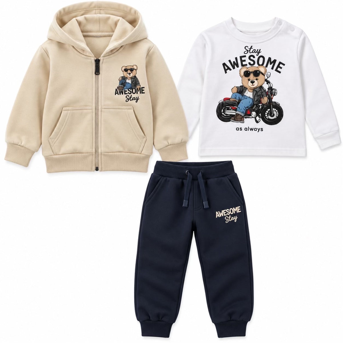 Jongen driedelige set motor crème