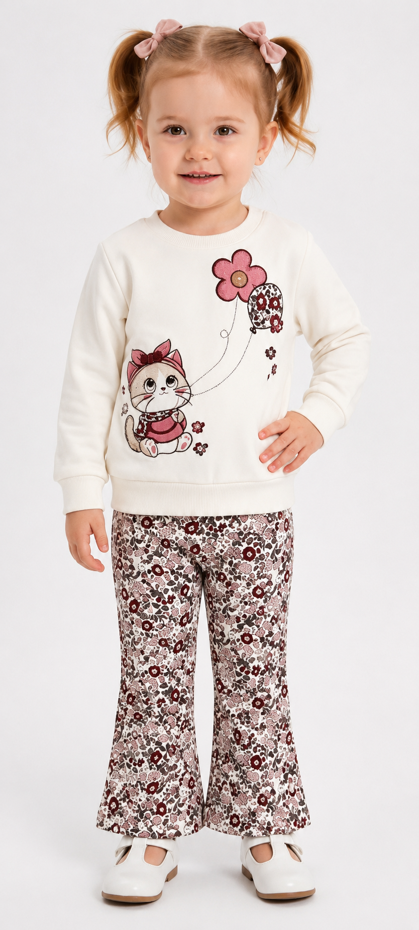 Meisjes set cat white