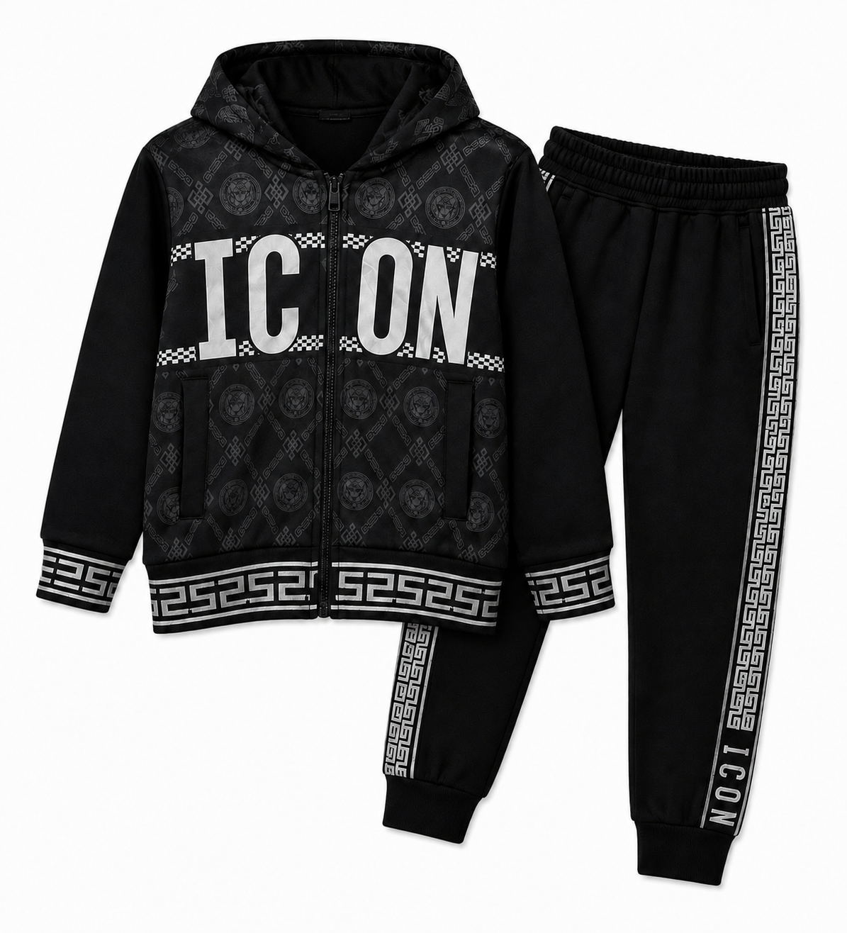 Icon jogging pak Zwart met Zilveren Letters
