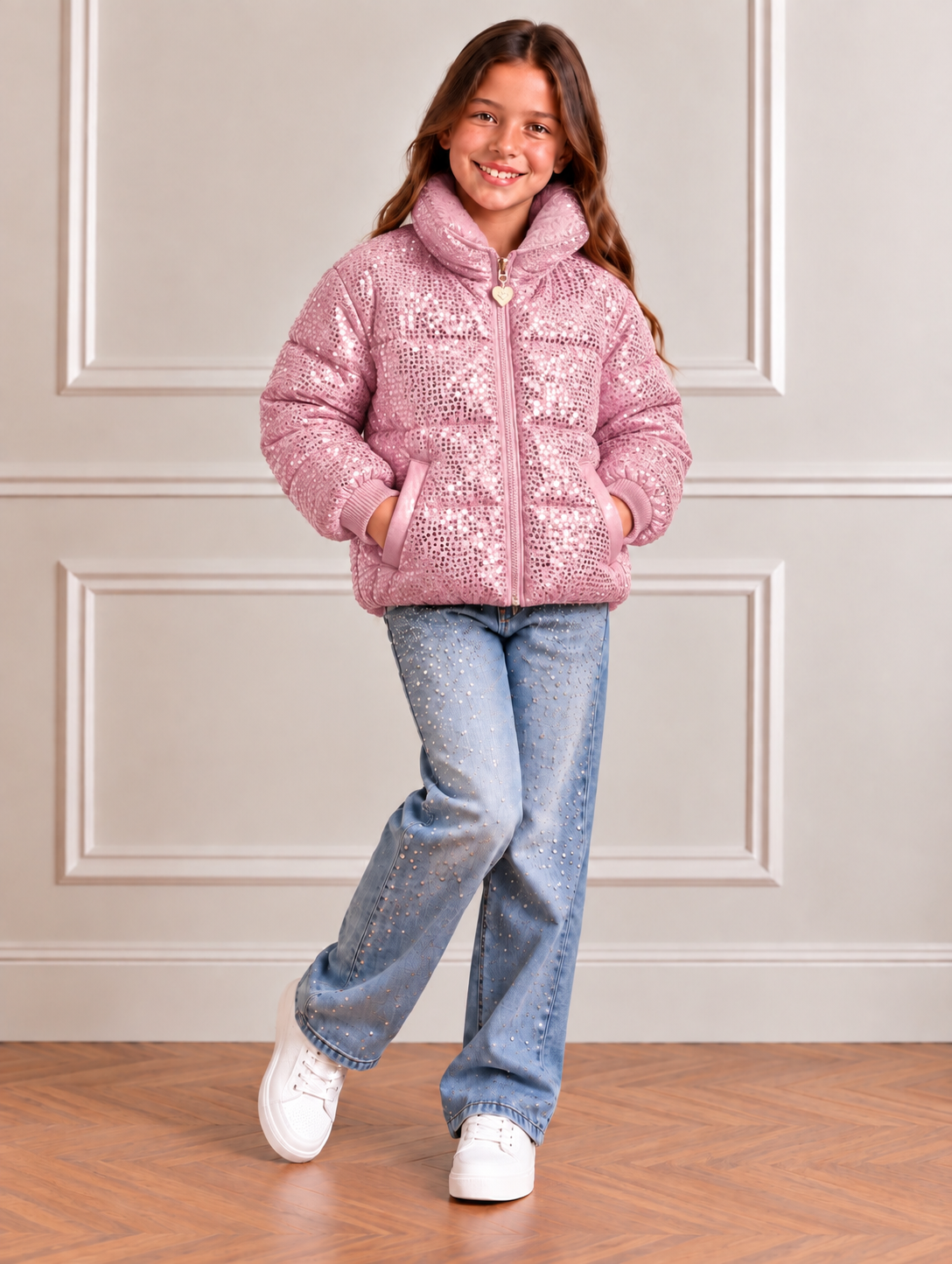 Meisjes winterjas glitter roze