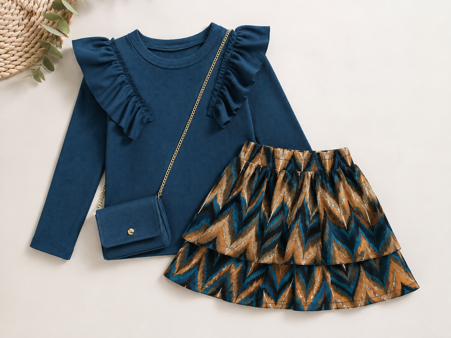 Meisjes set shirt  rokje met tasje