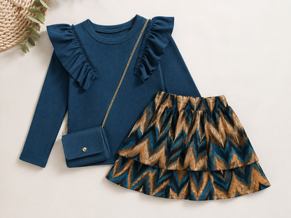 Meisjes set shirt  rokje met tasje