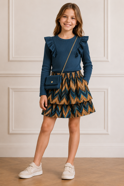 Meisjes set shirt  rokje met tasje