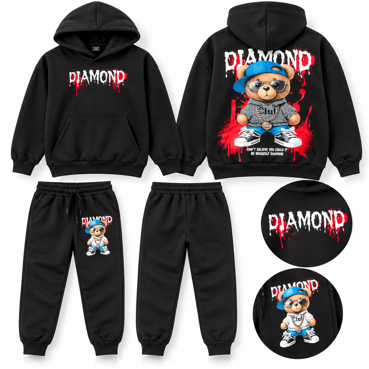 jongens joggingpak met hoodie diamond bear rood HB-27