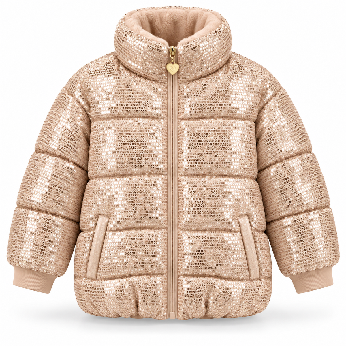 Meisjes winterjas glitter beige