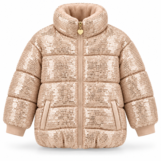 Meisjes winterjas glitter beige