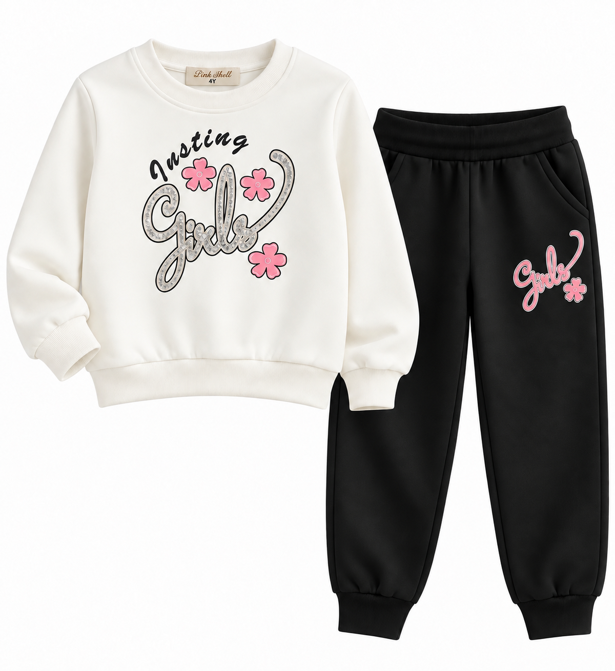 Meisjesset met witte trui en broek