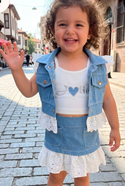 Meisjes driedelig denim setje