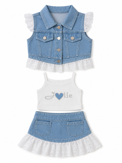 Meisjes driedelig denim setje