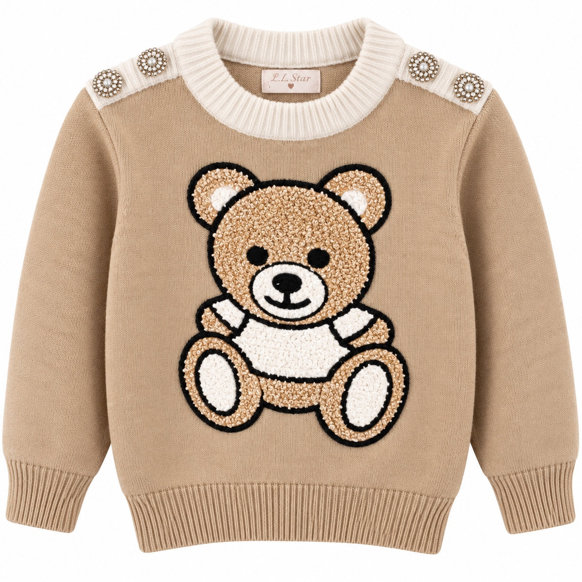 Meisjes trui beer beige