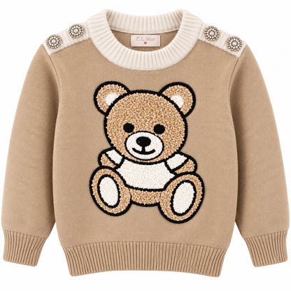Meisjes trui beer beige