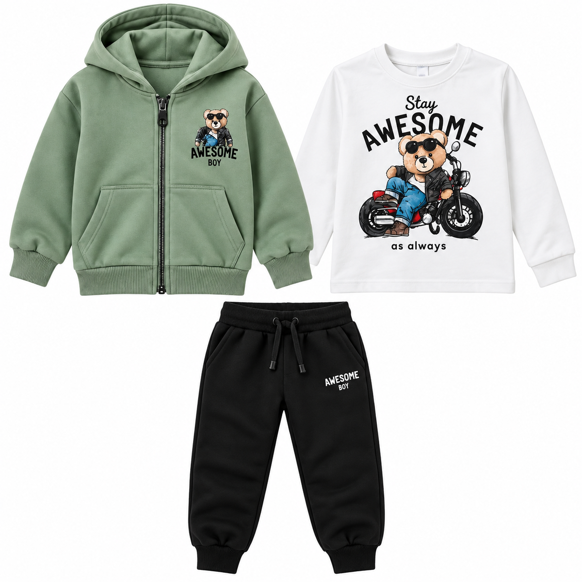 Jongens set driedelig motor
